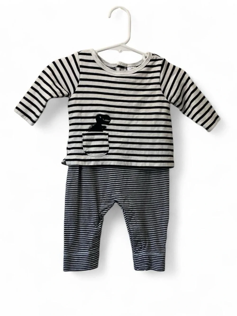 3M Boy Carters One Piece Long Sleeve Dinosaur Stripe Romper Pantsuit Black White